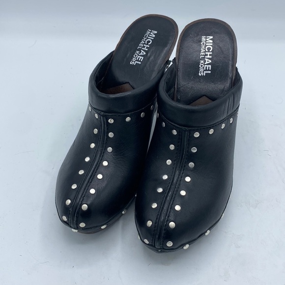Michael Kors Black Leather Studded High Heel Mules/clogs - Picture 1 of 5